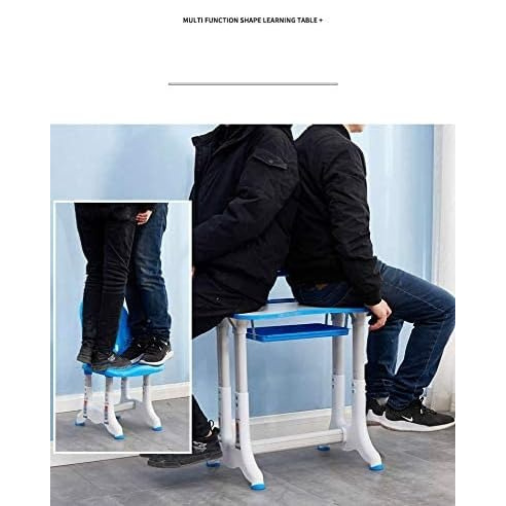 Height Adjustable Kids Study Desk and Chair Set with Bookstand & LED Light – Blue