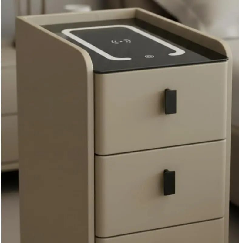 Smart Bedside Organizer with Wireless Charging & Bluetooth Speaker, Modern 3-Drawer Storage Tower with LED Touch Light, Integrated USB Ports for Bedroom Decor & Home Office