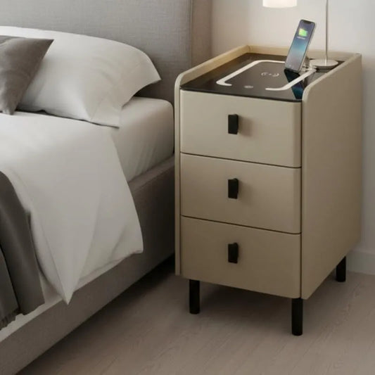 Smart Bedside Organizer with Wireless Charging & Bluetooth Speaker, Modern 3-Drawer Storage Tower with LED Touch Light, Integrated USB Ports for Bedroom Decor & Home Office