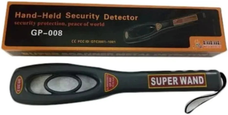 Super Wand Professional Handheld Metal Detector, Black, ABS Plastic, 360° Detection, Audio and Vibration Alerts, Security Screening Device, Model GP-008