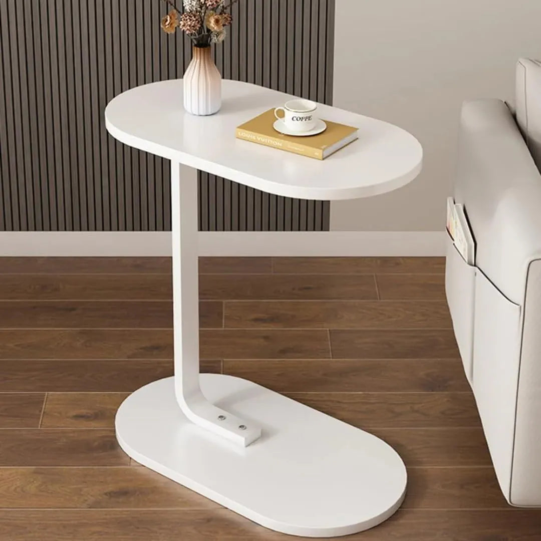 Modern Oval Side Table – 45×30×60 cm | Natural Wood, Black & White Finishes (White & White)