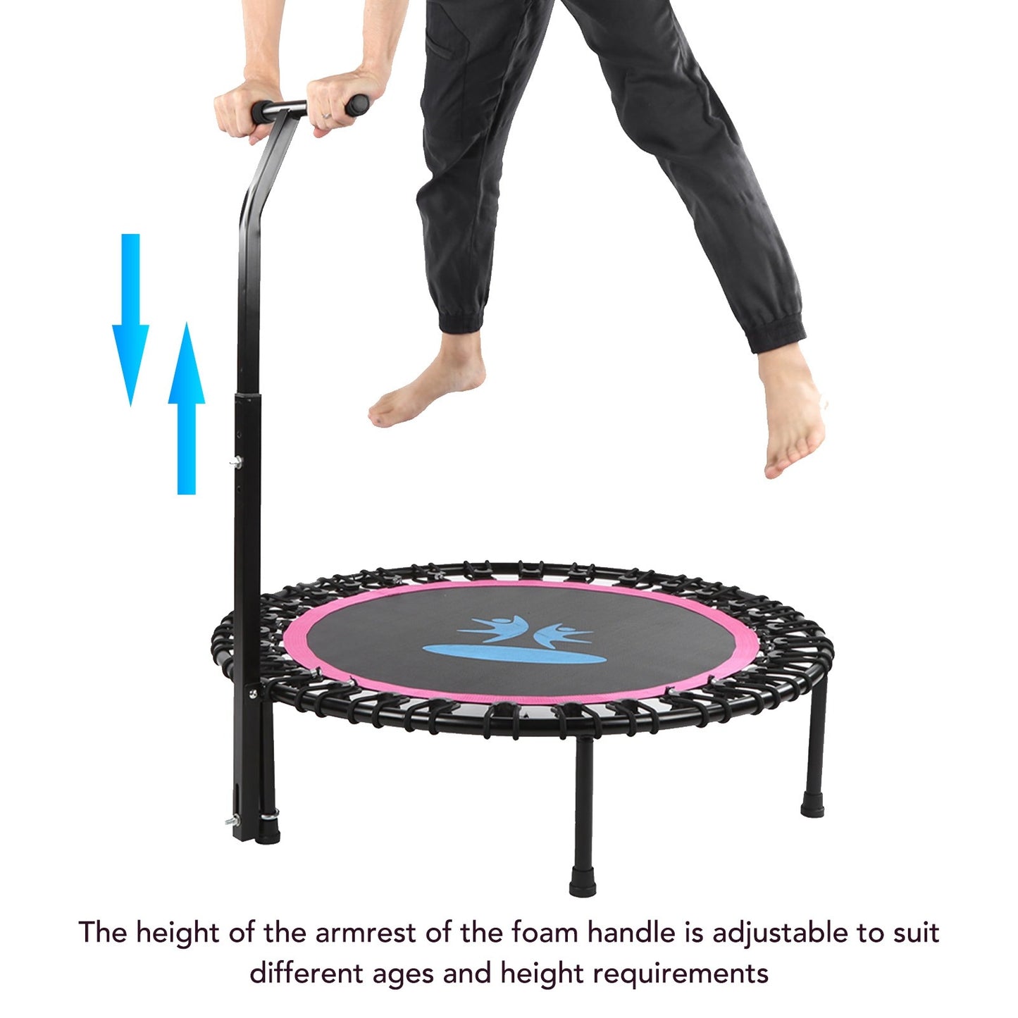 Foldable Mini Fitness Trampoline with Adjustable Handle – Home & Outdoor Exercise Rebounder