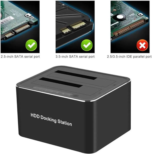 DualBay DataBridge Dual Bay HDD Docking Station, USB 3.0, Black, SATA Compatible, LED Status Indicators, Tool-Free Installation, 13cm x 11cm x 6cm, for 2.5 and 3.5-inch Drives