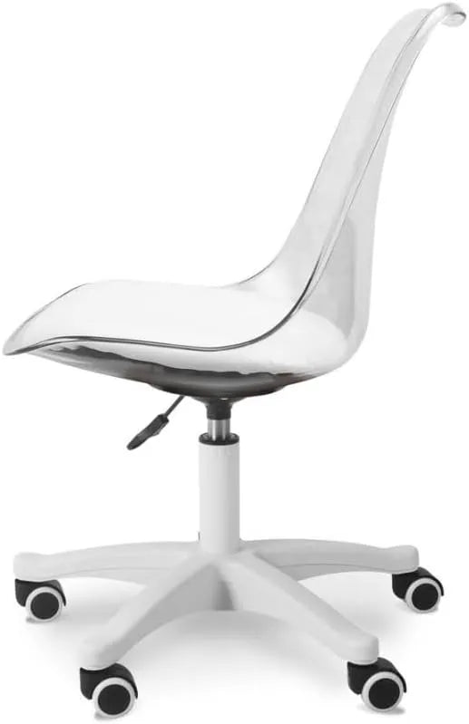 Clear Comfort Modern Office Chair, Transparent Acrylic Backrest, White Cushioned Seat, Height Adjustable with 5-Wheel Base, for Home Office and Studio