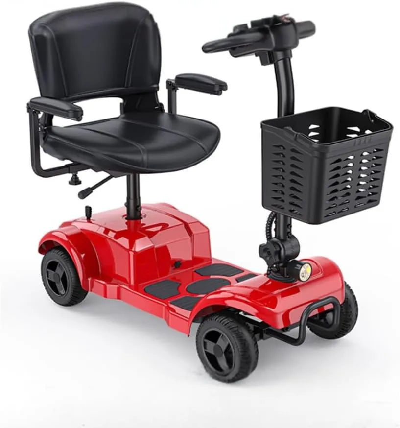 4-Wheel Mobility Scooter, Red and Black, Padded Seat with Storage Basket, Built-in Headlight, 120kg Capacity