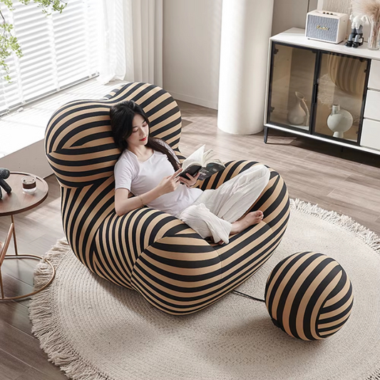 Grand Striped Barrel Chair & Matching Ottoman Set