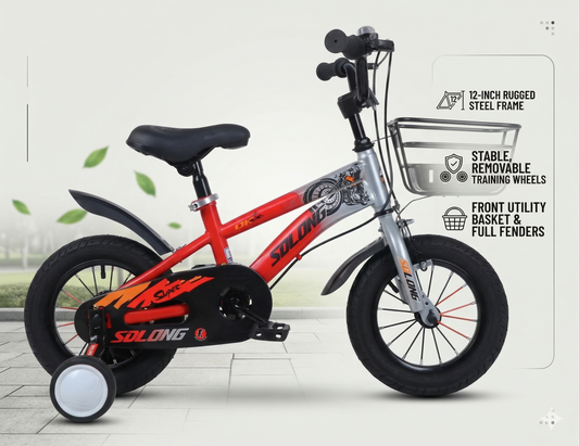 12-Inch Kids' Bicycle with Removable Training Wheels and Front Storage Basket - Sturdy Toddler Bike for Boys and Girls Ages 2–4 Years
