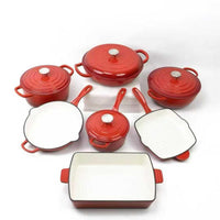 Chefs Choice 11-Piece Enamel Cast Iron Casserole Cookware Set - Red