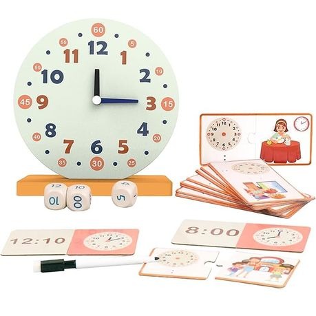 Wooden Telling Time Teaching Clock Set – 29-Piece Interactive Montessori Learning Toy