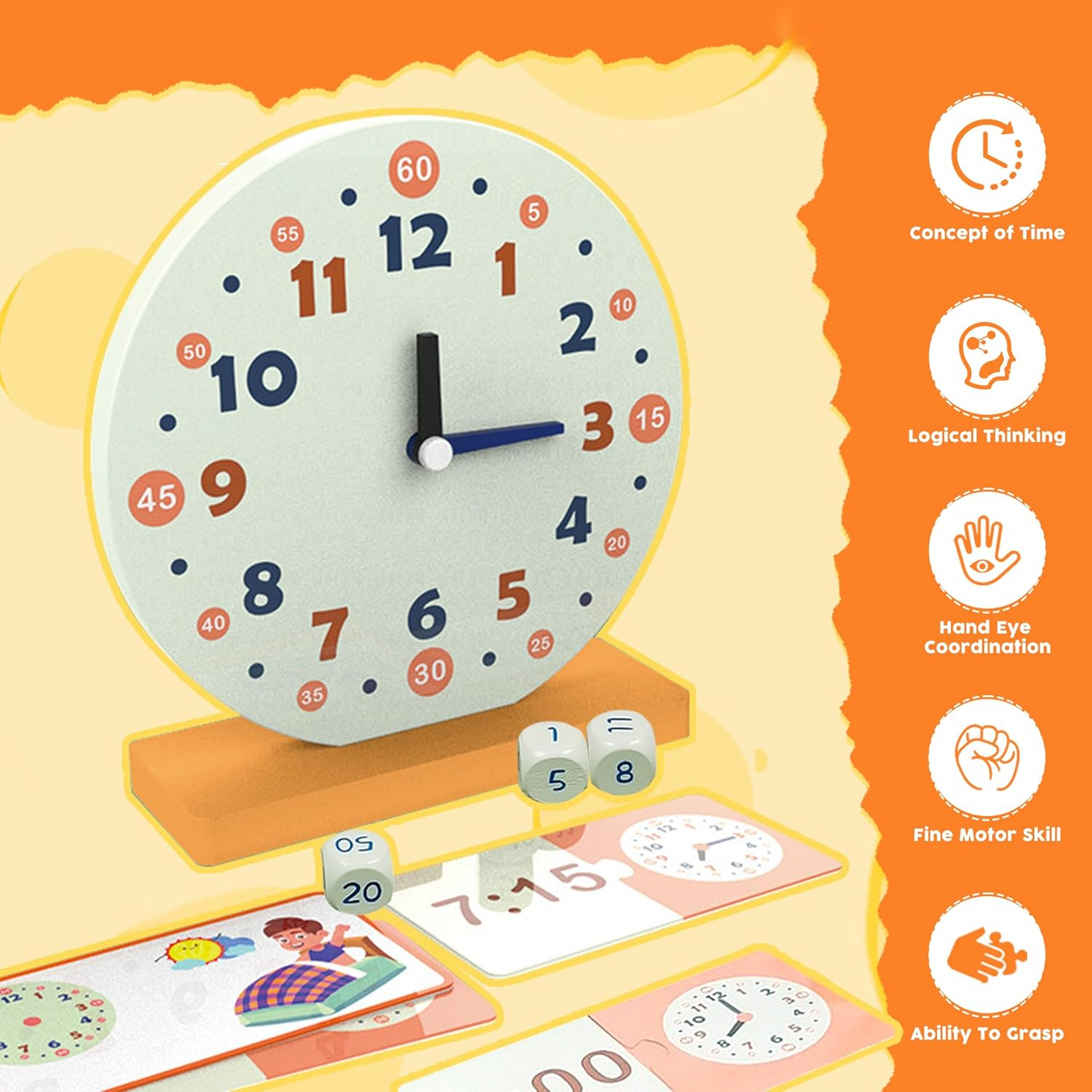 Wooden Telling Time Teaching Clock Set – 29-Piece Interactive Montessori Learning Toy