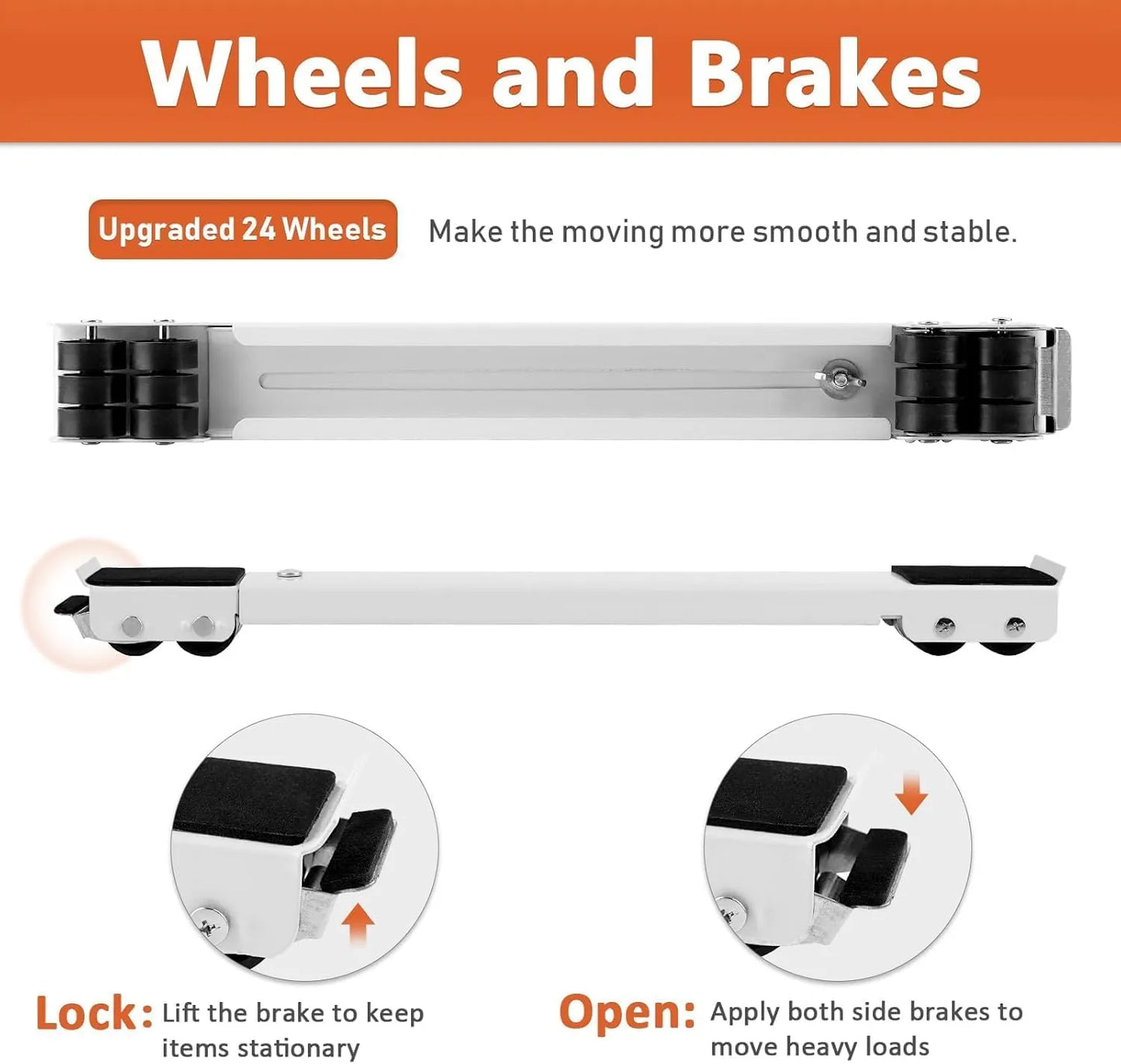 AO-50172 Heavy Duty Appliance Rollers - Adjustable & Expandable Washing Machine Base - Steel Furniture Mover with Locking Brakes - Universal Mobile Roller Trolley for Fridge, Washer, & Dryer