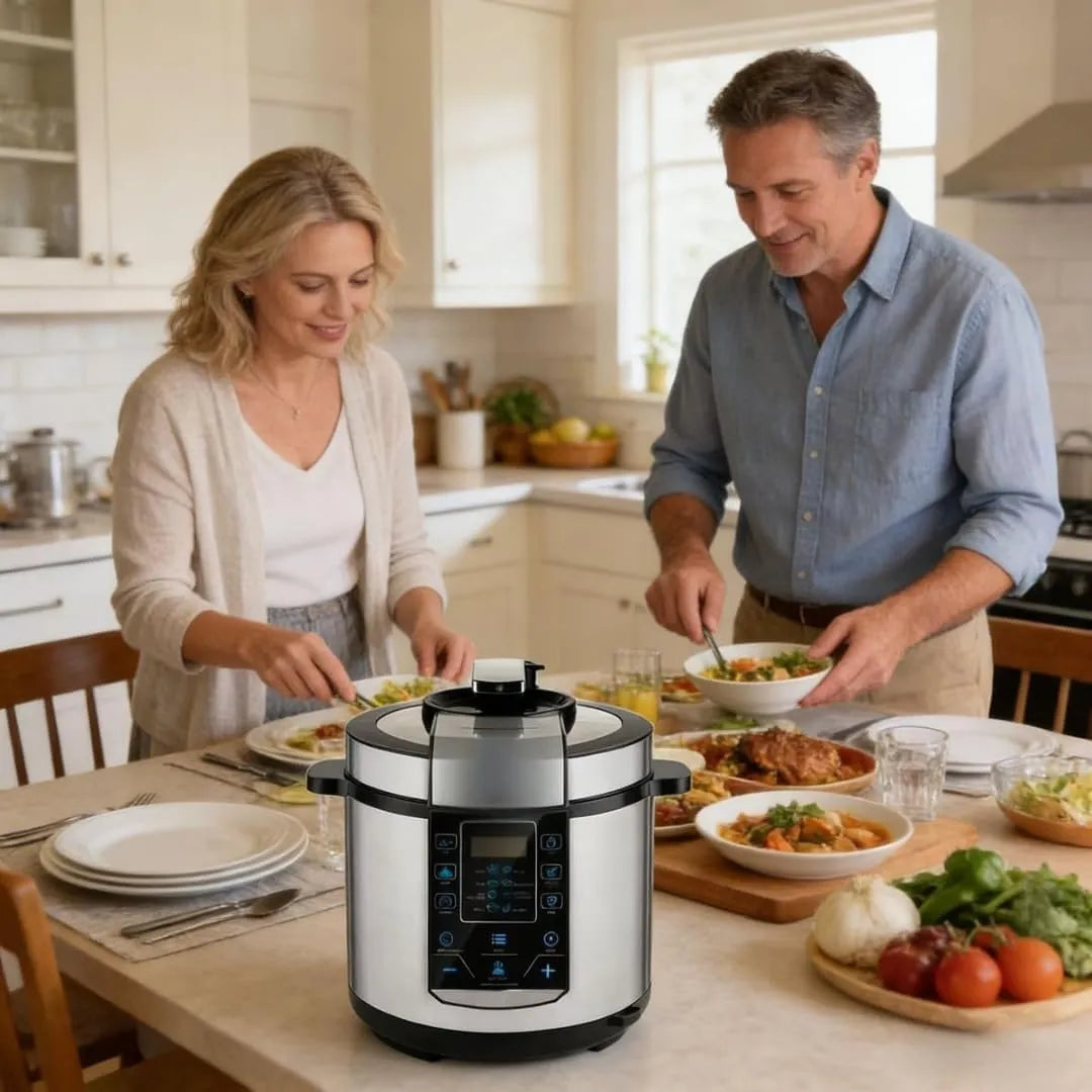 Modern Luxury Electric Pressure Cooker - Multifunctional Stainless Steel Multi-Cooker with Touch Control Digital Display - High-End 24-Hour Programmable Timer and Safety Protection System