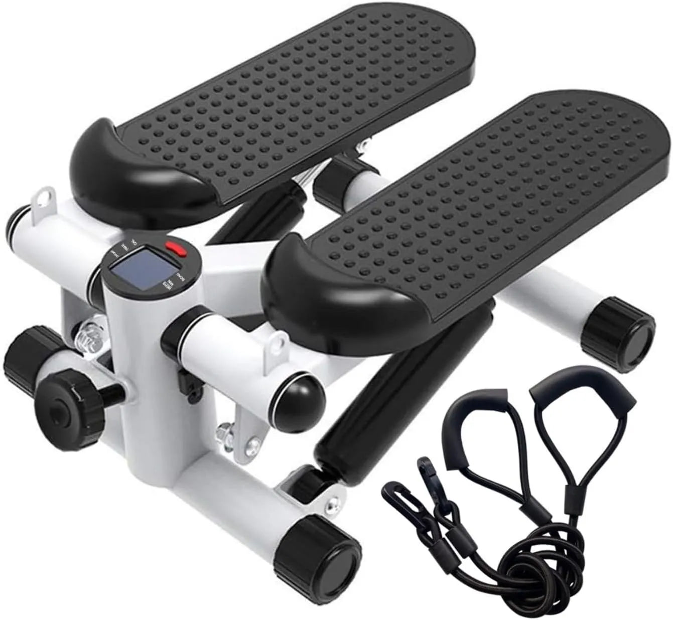 Transfigure Fitness Stepper with Exercise Bands | Stepper Step Machine with Resistance Bands Durable & Safe Treadmill with Comfortable Foot Pedals Family Fitness Equipment – White and Black