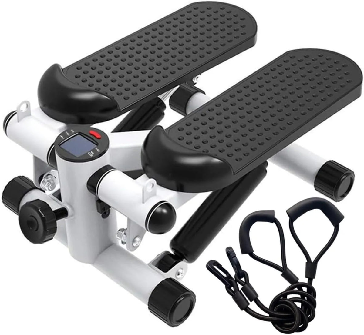 Transfigure Fitness Stepper with Exercise Bands | Stepper Step Machine with Resistance Bands Durable & Safe Treadmill with Comfortable Foot Pedals Family Fitness Equipment – White and Black
