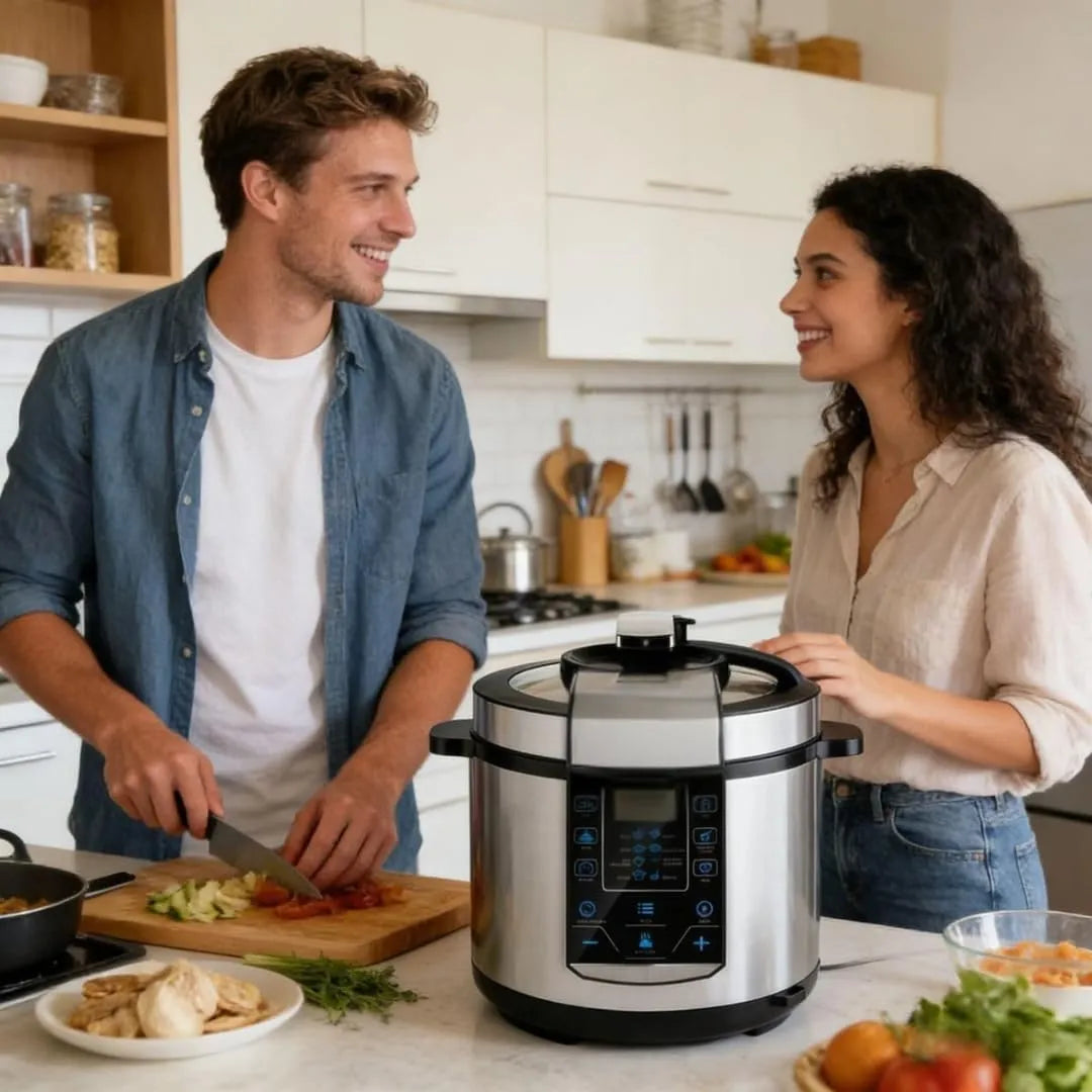 Modern Luxury Electric Pressure Cooker - Multifunctional Stainless Steel Multi-Cooker with Touch Control Digital Display - High-End 24-Hour Programmable Timer and Safety Protection System