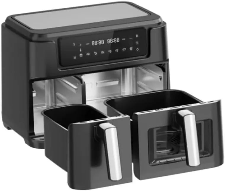 KF 9.5L Dual Basket Air Fryer, 2400W Double Zone Airfryer with Visual Windows, 10-in-1 Touchscreen Presets, 3.5L + 6L Independent Baskets, Temperature Control 80°C-200°C, Non-Stick, ZHAF-900AP