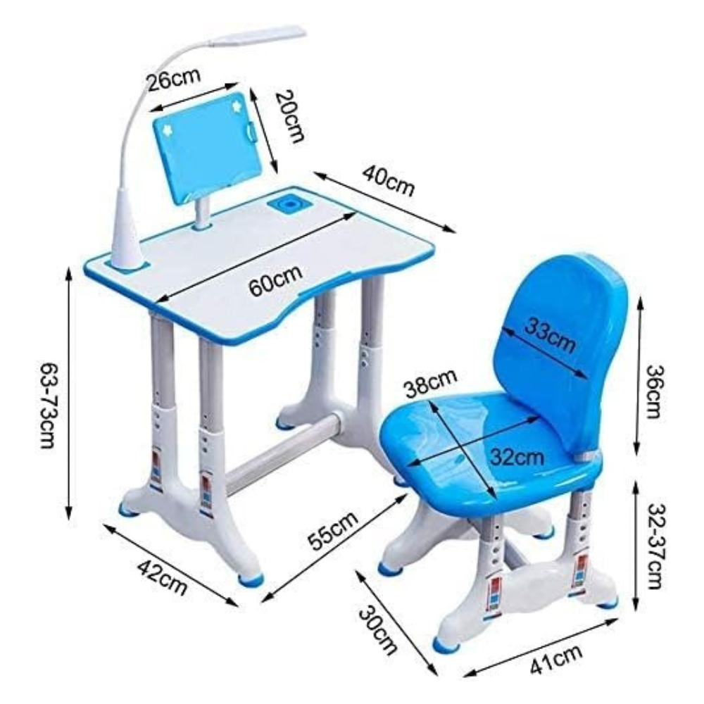 Height Adjustable Kids Study Desk and Chair Set with Bookstand & LED Light – Blue