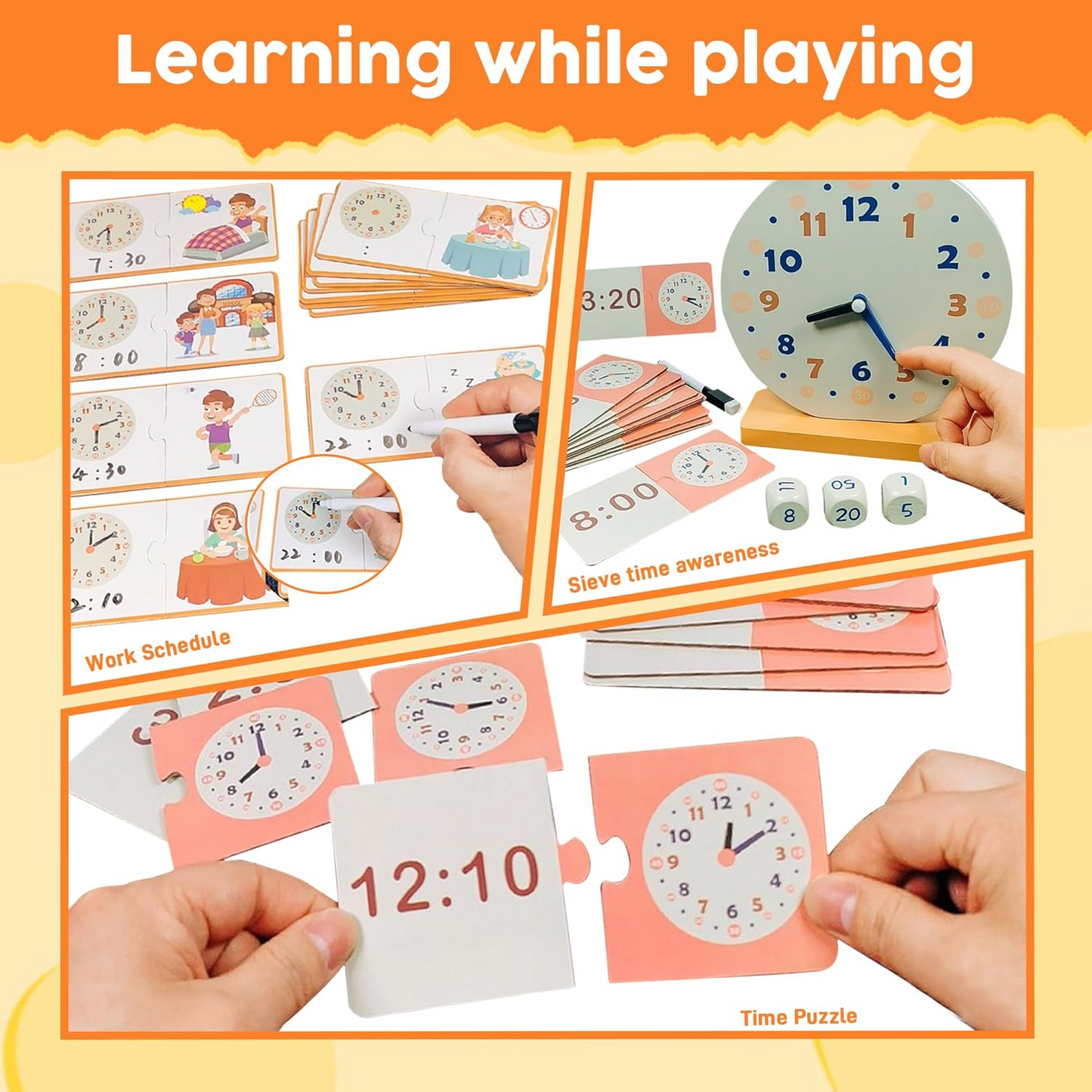 Wooden Telling Time Teaching Clock Set – 29-Piece Interactive Montessori Learning Toy