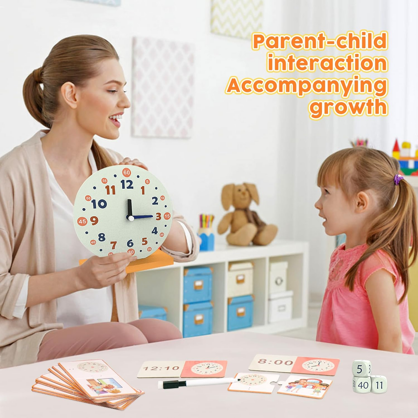Wooden Telling Time Teaching Clock Set – 29-Piece Interactive Montessori Learning Toy