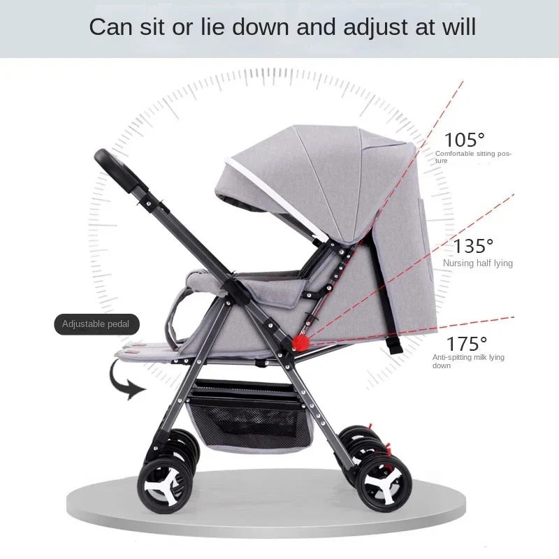 Grey 2-in-1 Folding Double Stroller with Rain Cover – Lightweight & Compact Design