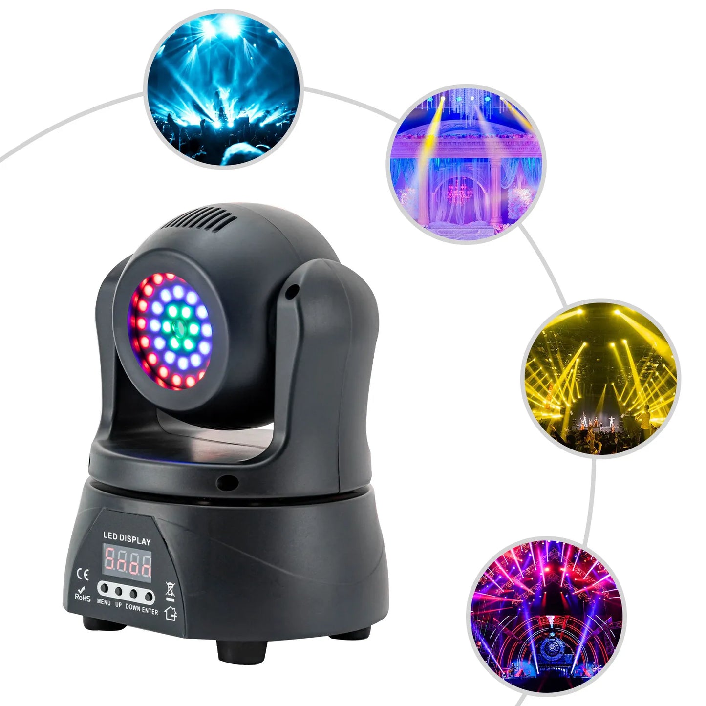 30W RGBW 3-in-1 Moving Head Light – DMX512 Beam, Wash & Strobe Stage Lighting for DJ, Party & Disco