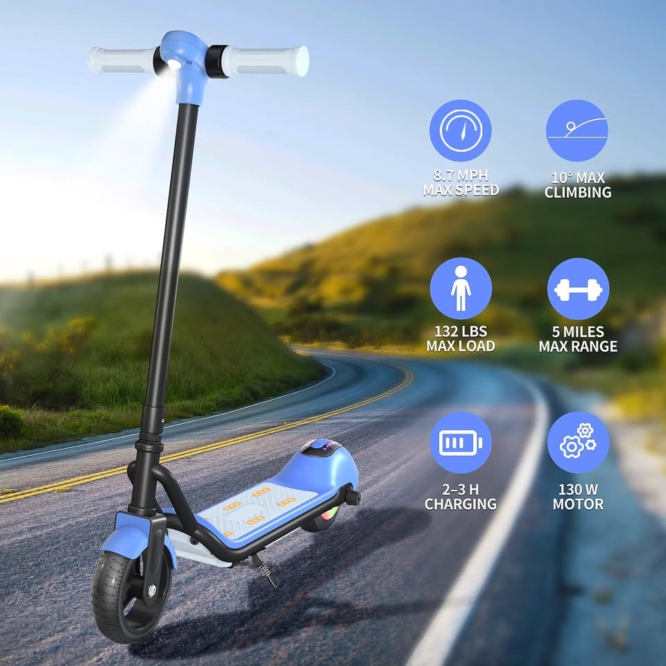14Km/h Kids Electric Bluetooth Scooter with LED Lights & Adjustable Handlebar