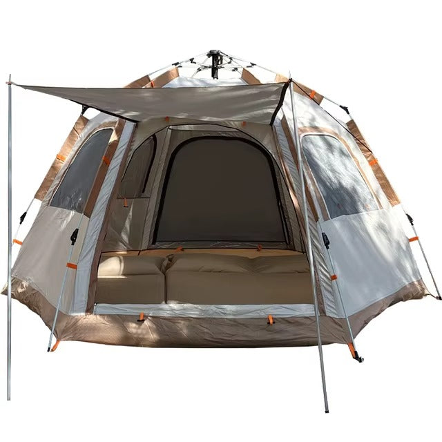 Camping Waterproof Hexagonal Automatic Tent – Double Size, Oxford Cloth, Grey