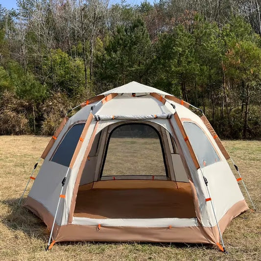 Camping Waterproof Hexagonal Automatic Tent – Double Size, Oxford Cloth, Grey