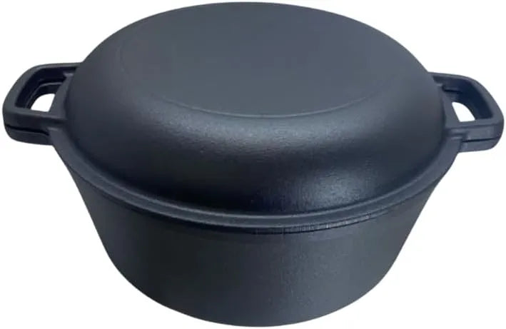 26cm Dual-Purpose Cast Iron Pot with Skillet Lid – 2-in-1 Dutch Oven & Frying Pan Set | Pre-Seasoned Heavy Duty Cookware for Camping, Baking & Searing