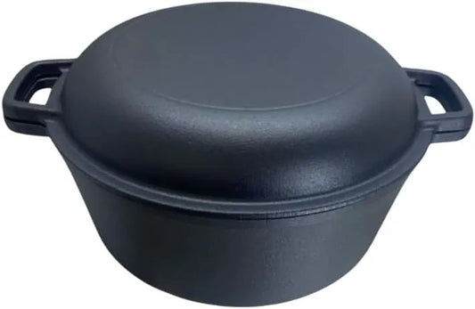 26cm Dual-Purpose Cast Iron Pot with Skillet Lid – 2-in-1 Dutch Oven & Frying Pan Set | Pre-Seasoned Heavy Duty Cookware for Camping, Baking & Searing