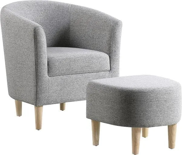 Modern Tub Chair with Ottoman – Grey Upholstery