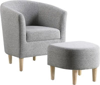 Modern Tub Chair with Ottoman – Grey Upholstery