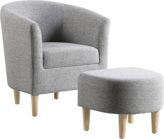 Modern Tub Chair with Ottoman – Grey Upholstery