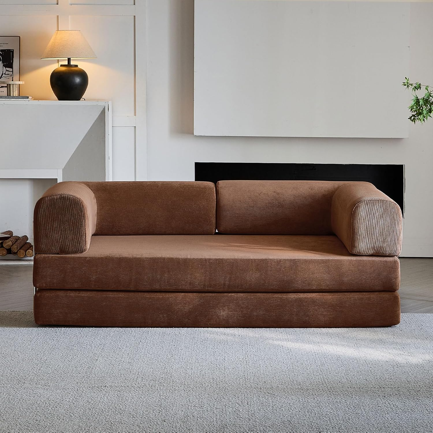 Convertible Corduroy Compression Sofa Bed | King Size Pull-Out Design (200x100x70cm)