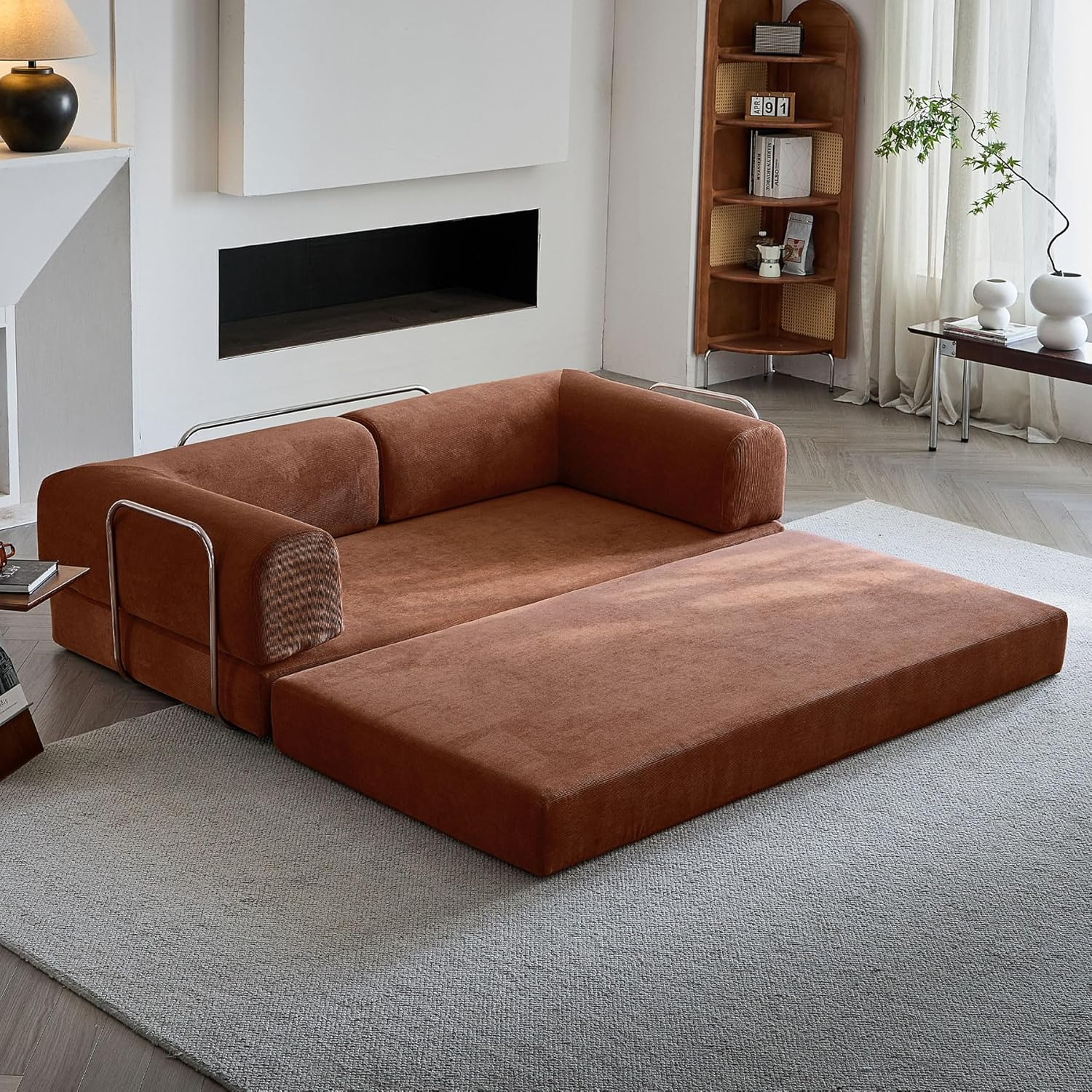 Convertible Corduroy Compression Sofa Bed | King Size Pull-Out Design (200x100x70cm)