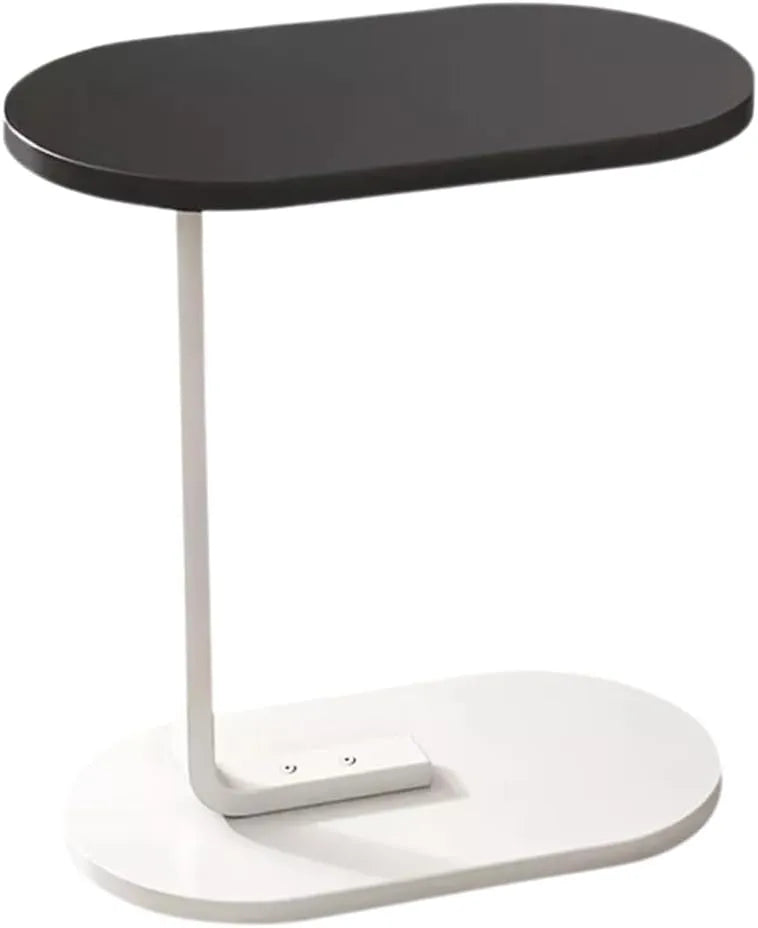 Modern Oval Side Table – 45 × 30 × 60 cm | White Base & Black Top