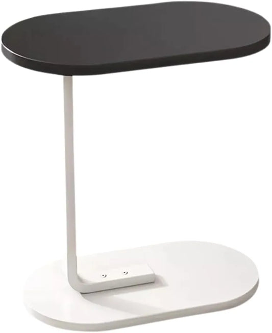 Modern Oval Side Table – 45 × 30 × 60 cm | White Base & Black Top