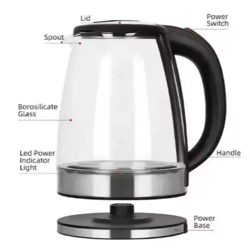 1.8L Blue LED Illuminated Glass Electric Kettle – Rapid Boil & Stainless Steel Accents