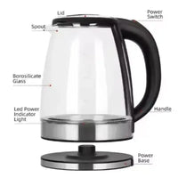 1.8L Blue LED Illuminated Glass Electric Kettle – Rapid Boil & Stainless Steel Accents