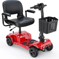4-Wheel Mobility Scooter, Red and Black, Padded Seat with Storage Basket, Built-in Headlight, 120kg Capacity