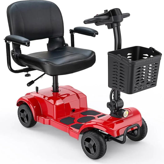 4-Wheel Mobility Scooter, Red and Black, Padded Seat with Storage Basket, Built-in Headlight, 120kg Capacity