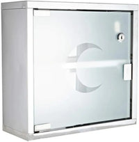 MedVault Wall-Mounted Medical Cabinet, Frosted Glass with Crescent Design, Lockable Metal Frame, 45-55cm x 35-45cm