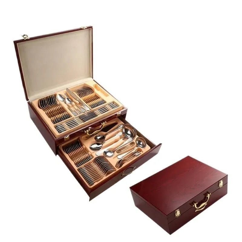 72-Piece Stainless Steel Cutlery Set with Wooden Gift Case