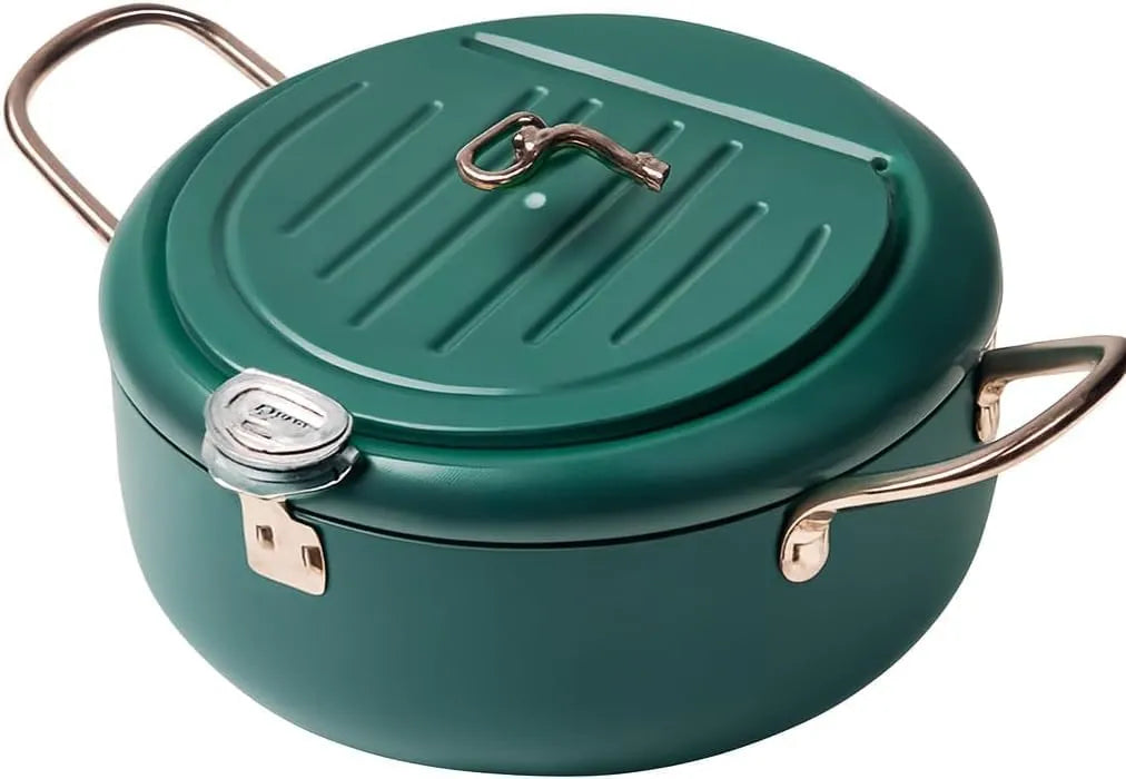 Deep Fryer Pot – 16cm, 20cm, 24cm | Built-In Thermometer, Grill Lid, Metal Handles | CrispControl ThermoFry Series