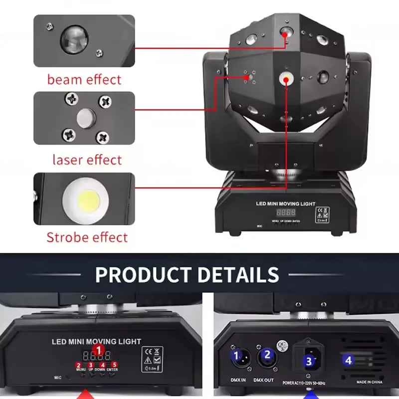 16×3W Mini RGBW Moving Head Stage Light – 3-in-1 Beam, Wash & Strobe