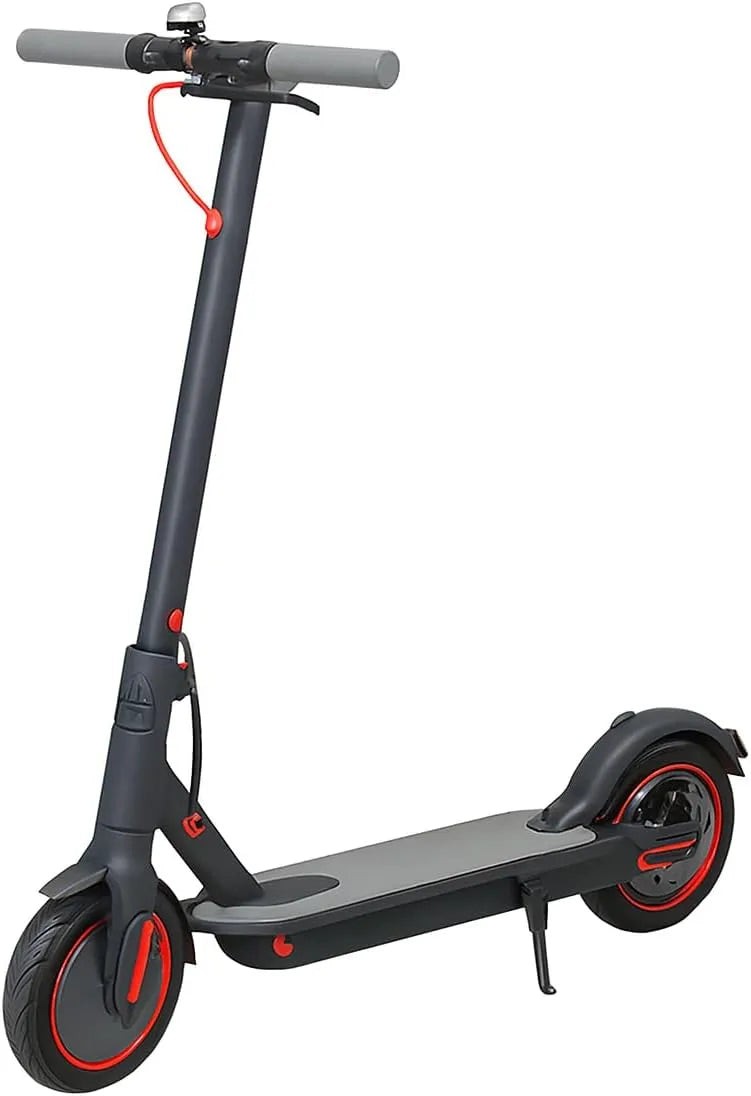Electric Urban Commuter Scooter, LCD Display, Disc Brake, Foldable Frame, Matte Black with Red Accents
