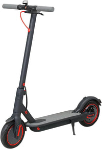 Electric Urban Commuter Scooter, LCD Display, Disc Brake, Foldable Frame, Matte Black with Red Accents