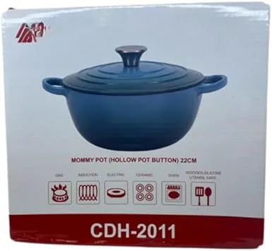 Premium 22cm Enameled Cast Iron Mommy Pot with Hollow Pot Button – 3.8L Dutch Oven | Non-Stick Porcelain Coating for Small Family Stews & Braising