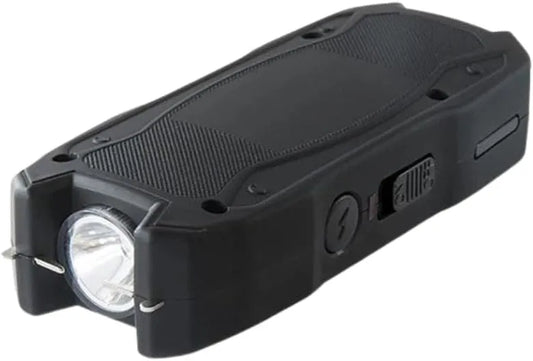 TW-1901 Defense Device Stun Gun with LED Flashlight, Black, Rechargeable, High-Voltage, 15x5x3 cm, Includes Carry Case and USB Cable