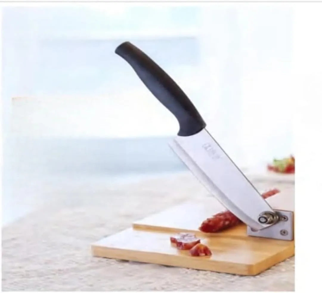 KD0057 Manual Food Slicer, Wooden Base with Stainless Steel Blade, Ergonomic Black Handle, 30x10x8 cm, for Corn, Sausage, Vegetables